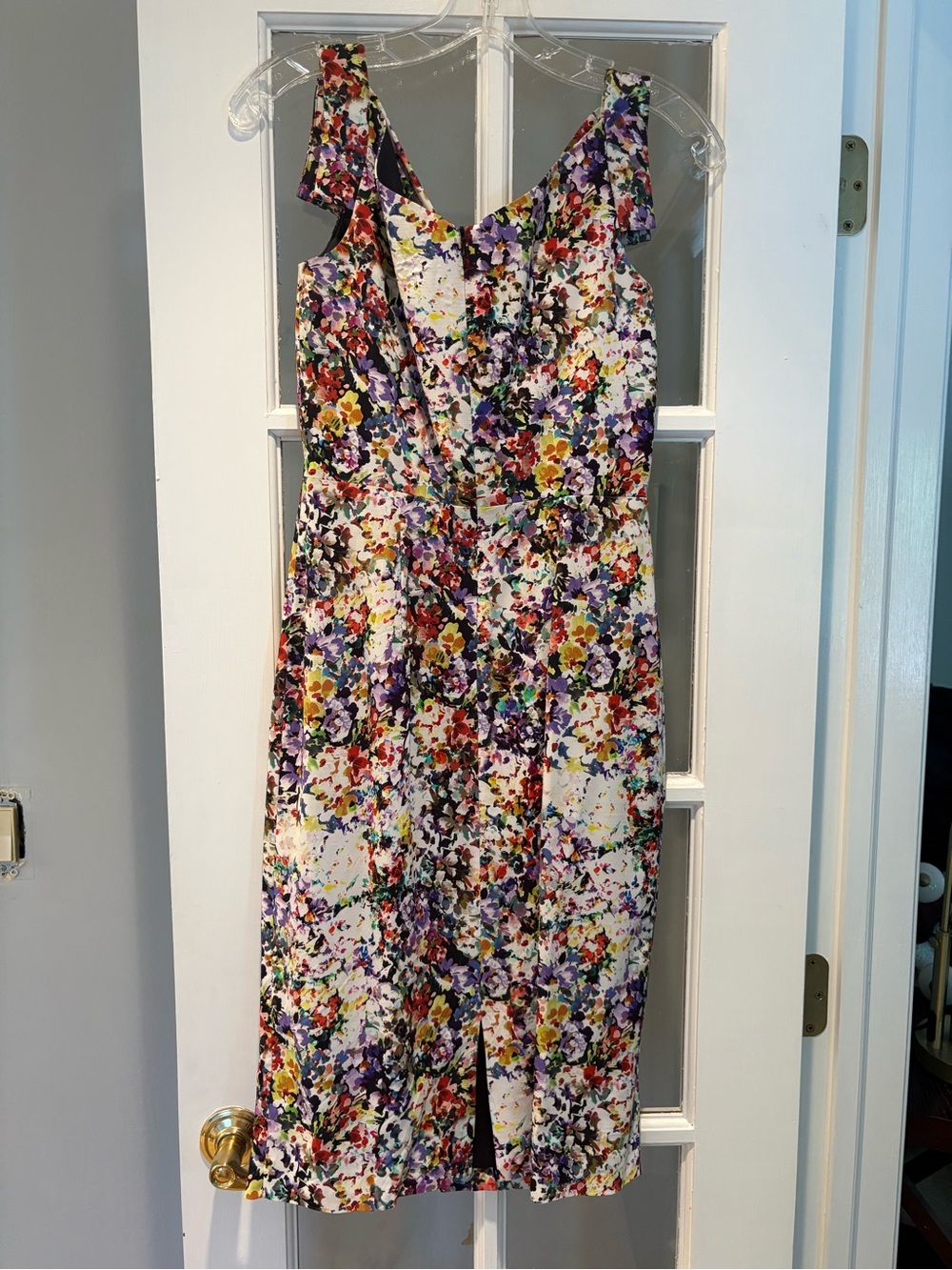Black Halo White Floral-Print Midi Dress with Purple & Yellow Accents